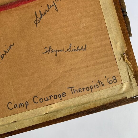 Vintage Wood Handled Serving Tray Pressed Flowers Butterfly Glass 1960s - Picture 8 of 8